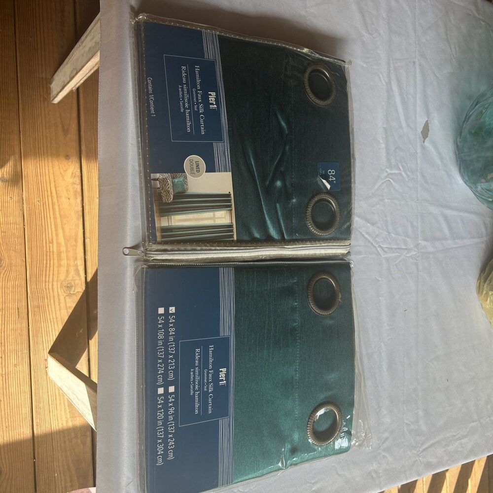 Pair (2) Pier 1 Imports Hamilton Faux Silk Curtains Teal 54x84 Grommet NIP New